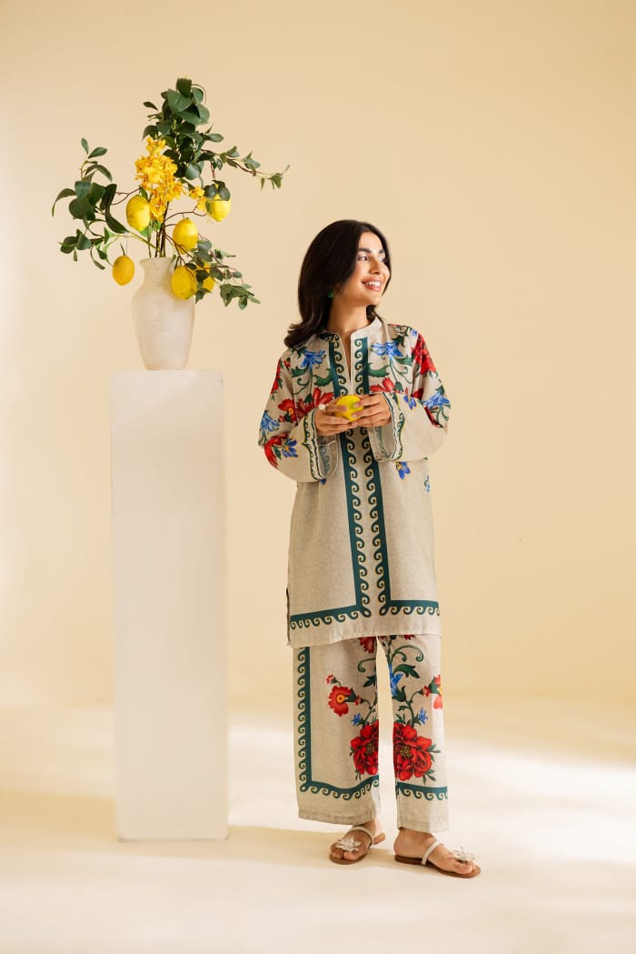 Soft Ivory Floral 2PC Premium Poly Lawn