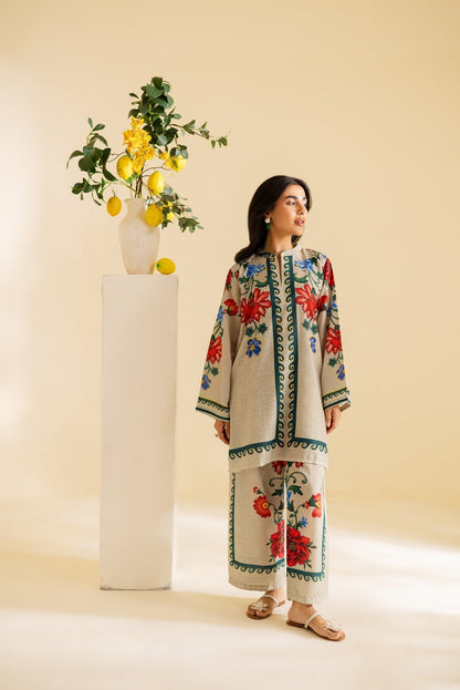 Soft Ivory Floral 2PC Premium Poly Lawn