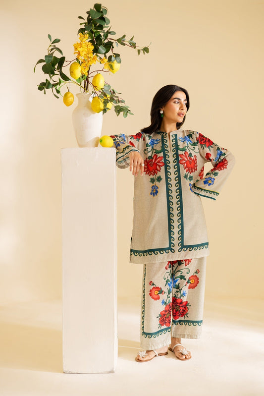 Soft Ivory Floral 2PC Premium Poly Lawn