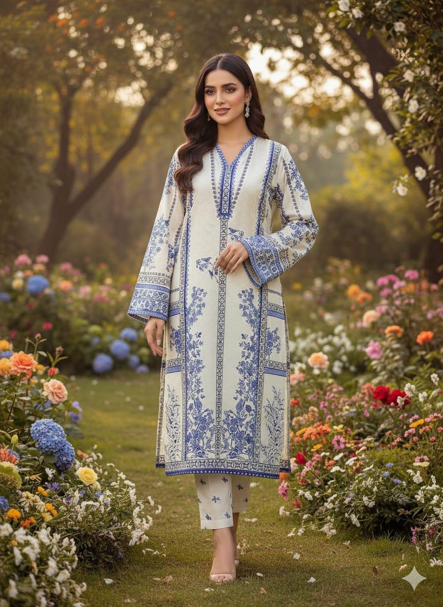 Blue Floral Lawn 2PC