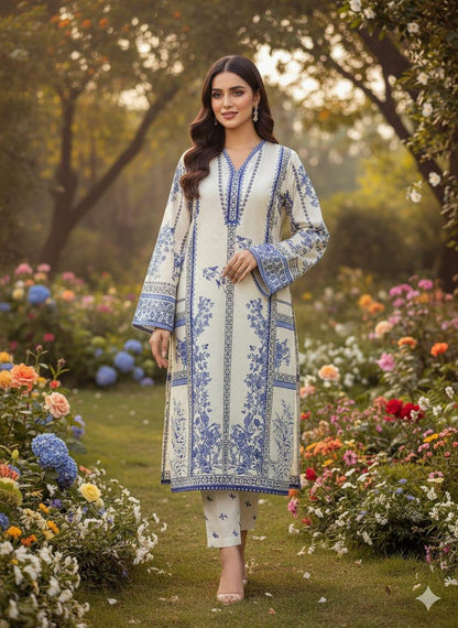 Blue Floral Lawn 2PC