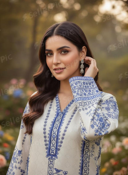 Blue Floral Lawn 2PC