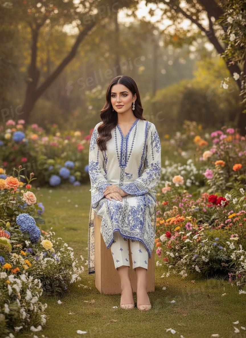 Blue Floral Lawn 2PC